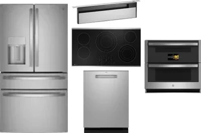 5 Piece Package Includes Refrigerator, Cooktop, Wall Oven, Hood And Dishwasher